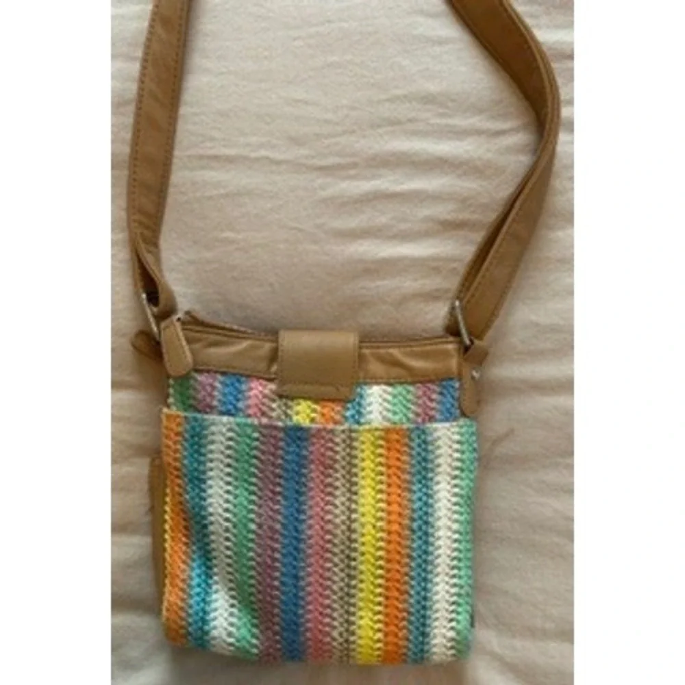 Rosetti Multi Color Striped Woven Crossbody Bag Tan Organizer Purse